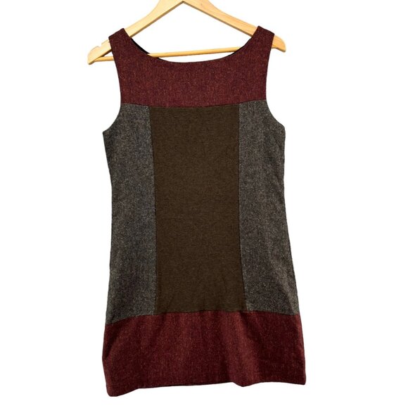 Bailey 44 Mini Tank Dress Burgundy Grey Brown Colorblock Wool Silk Blend Size M - Picture 2 of 11